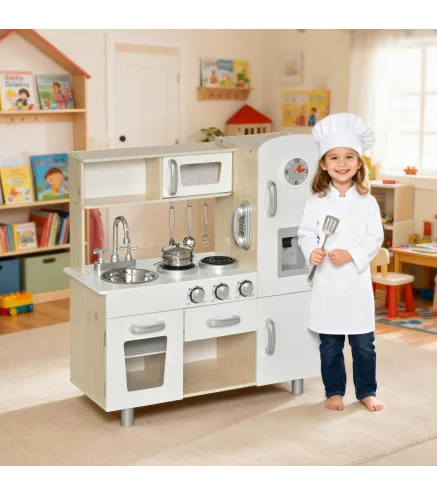 Cocina de Juguete de Madera con Fregadero Cocina de Inducción y Microondas Simulados con Accesorios Incluidos Cocina Infantil pa
