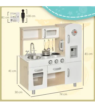 Cocina de Juguete de Madera con Fregadero Cocina de Inducción y Microondas Simulados con Accesorios Incluidos Cocina Inf