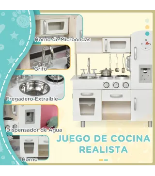 Cocina de Juguete de Madera con Fregadero Cocina de Inducción y Microondas Simulados con Accesorios Incluidos Cocina Inf