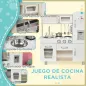 Cocina de Juguete de Madera con Fregadero Cocina de Inducción y Microondas Simulados con Accesorios Incluidos Cocina Infantil pa