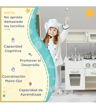 Cocina de Juguete de Madera con Fregadero Cocina de Inducción y Microondas Simulados con Accesorios Incluidos Cocina Inf
