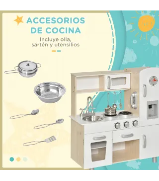 Cocina de Juguete de Madera con Fregadero Cocina de Inducción y Microondas Simulados con Accesorios Incluidos Cocina Inf