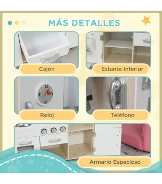 Cocina de Juguete de Madera con Fregadero Cocina de Inducción y Microondas Simulados con Accesorios Incluidos Cocina Inf