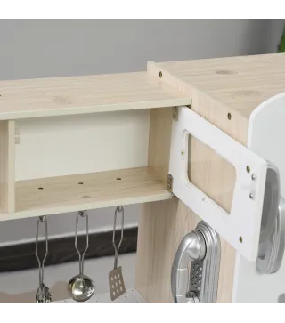 Cocina de Juguete de Madera con Fregadero Cocina de Inducción y Microondas Simulados con Accesorios Incluidos Cocina Inf