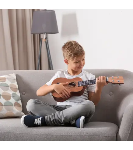 Ukelele Soprano para Principiantes con 4 Cuerdas de Nylon Ajustables Juguete educativo 53x17,5x6,2cm Madera