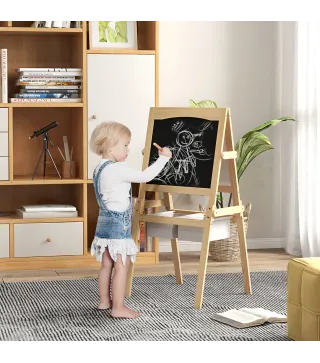 Caballete para Niños 3 en 1 Pizarra Caballete de Doble Cara Pizarra Blanca Caballete para Dibujo 58x50,5x109 cm Natural