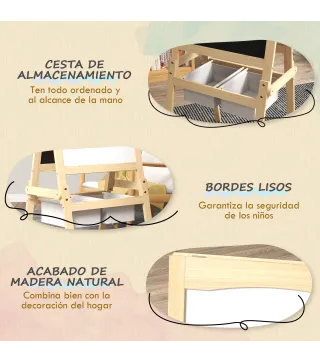 Caballete para Niños 3 en 1 Pizarra Caballete de Doble Cara Pizarra Blanca Caballete para Dibujo 58x50,5x109 cm Natural