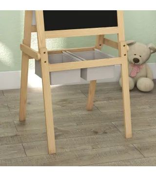 Caballete para Niños 3 en 1 Pizarra Caballete de Doble Cara Pizarra Blanca Caballete para Dibujo 58x50,5x109 cm Natural