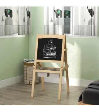 Caballete para Niños 3 en 1 Pizarra Caballete de Doble Cara Pizarra Blanca Caballete para Dibujo 58x50,5x109 cm Natural