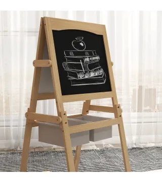 Caballete para Niños 3 en 1 Pizarra Caballete de Doble Cara Pizarra Blanca Caballete para Dibujo 58x50,5x109 cm Natural