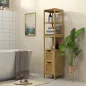 Armario Alto para Baño con 3 Estantes y 2 Cajones de Bambú Estilo Moderno 30x30x144,3 cm Natural