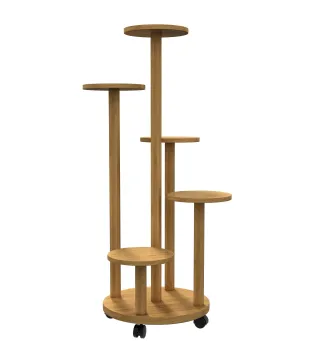 Soporte para Plantas de Bambú con Ruedas de 5 Niveles Estantería Redonda para Plantas para Esquina 33x33x90 cm Natural