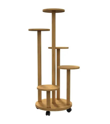 Soporte para Plantas de Bambú con Ruedas de 5 Niveles Estantería Redonda para Plantas para Esquina 33x33x90 cm Natural