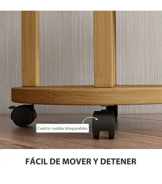 Soporte para Plantas de Bambú con Ruedas de 5 Niveles Estantería Redonda para Plantas para Esquina 33x33x90 cm Natural