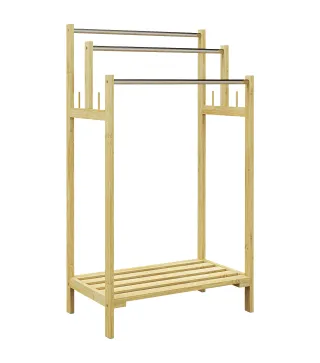 Toallero de Pie de Bambú con 3 Barras de Acero Inoxidable Estante Abierto 50,5x31x90 cm Natural
