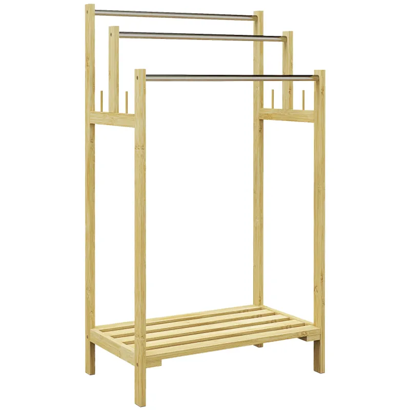 Toallero de Pie de Bambú con 3 Barras de Acero Inoxidable Estante Abierto 50,5x31x90 cm Natural