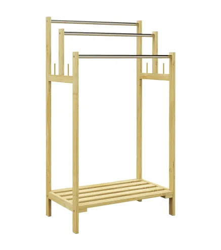 Toallero de Pie de Bambú con 3 Barras de Acero Inoxidable Estante Abierto 50,5x31x90 cm Natural