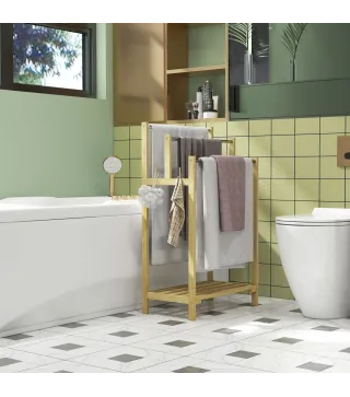 Toallero de Pie de Bambú con 3 Barras de Acero Inoxidable Estante Abierto 50,5x31x90 cm Natural