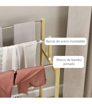 Toallero de Pie de Bambú con 3 Barras de Acero Inoxidable Estante Abierto 50,5x31x90 cm Natural