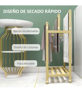 Toallero de Pie de Bambú con 3 Barras de Acero Inoxidable Estante Abierto 50,5x31x90 cm Natural