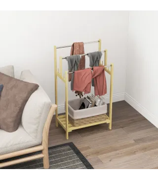 Toallero de Pie de Bambú con 3 Barras de Acero Inoxidable Estante Abierto 50,5x31x90 cm Natural