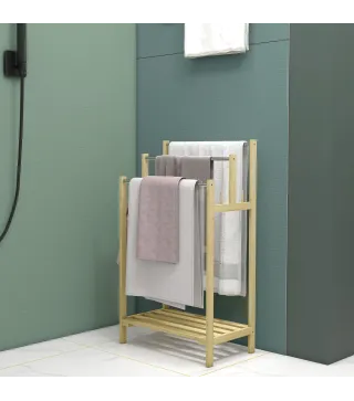 Toallero de Pie de Bambú con 3 Barras de Acero Inoxidable Estante Abierto 50,5x31x90 cm Natural
