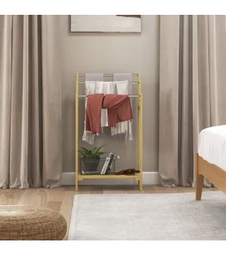 Toallero de Pie de Bambú con 3 Barras de Acero Inoxidable Estante Abierto 50,5x31x90 cm Natural