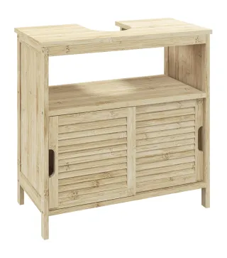 Armario Debajo de Lavabo con Puertas Correderas de Lamas Compartimento Abierto Estilo Moderno 60x30x60 cm Natural