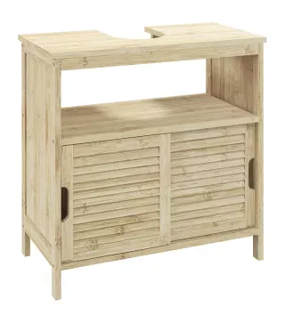 Armario Debajo de Lavabo con Puertas Correderas de Lamas Compartimento Abierto Estilo Moderno 60x30x60 cm Natural