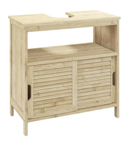 Armario Debajo de Lavabo con Puertas Correderas de Lamas Compartimento Abierto Estilo Moderno 60x30x60 cm Natural