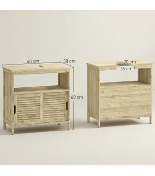 Armario Debajo de Lavabo con Puertas Correderas de Lamas Compartimento Abierto Estilo Moderno 60x30x60 cm Natural
