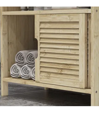 Armario Debajo de Lavabo con Puertas Correderas de Lamas Compartimento Abierto Estilo Moderno 60x30x60 cm Natural