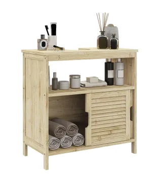 Armario Debajo de Lavabo con Puertas Correderas de Lamas Compartimento Abierto Estilo Moderno 60x30x60 cm Natural