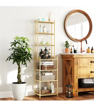 Estantería baño en bambú de 7 niveles para cocina baño sala 44x33x180 cm Madera Natural