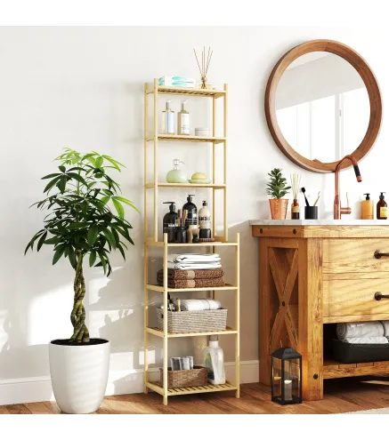 Estantería baño en bambú de 7 niveles para cocina baño sala 44x33x180 cm Madera Natural
