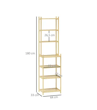 Estantería baño en bambú de 7 niveles para cocina baño sala 44x33x180 cm Madera Natural