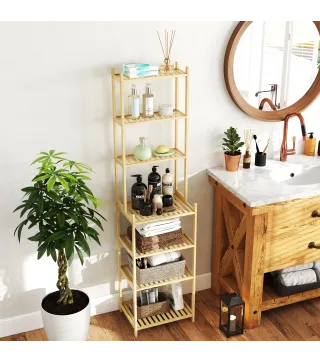 Estantería baño en bambú de 7 niveles para cocina baño sala 44x33x180 cm Madera Natural