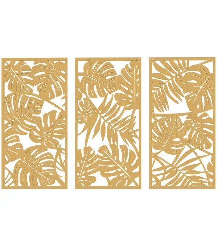 Decoración de Pared de Madera 3D 3 Piezas 40x80 cm Adornos de Pared con Patrón de Hojas Tropicales Madera Natural