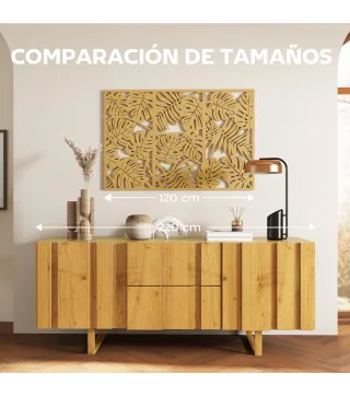 Decoración de Pared de Madera 3D 3 Piezas 40x80 cm Adornos de Pared con Patrón de Hojas Tropicales Madera Natural