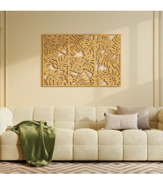 Decoración de Pared de Madera 3D 3 Piezas 40x80 cm Adornos de Pared con Patrón de Hojas Tropicales Madera Natural