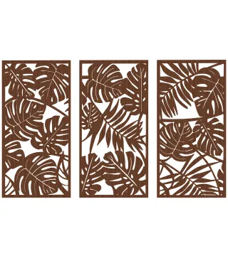 Decoración de Pared de Madera 3D 3 Piezas 40x80 cm Adornos de Pared con Patrón de Hojas Tropicales Nogal