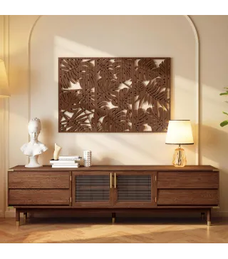 Decoración de Pared de Madera 3D 3 Piezas 40x80 cm Adornos de Pared con Patrón de Hojas Tropicales Nogal