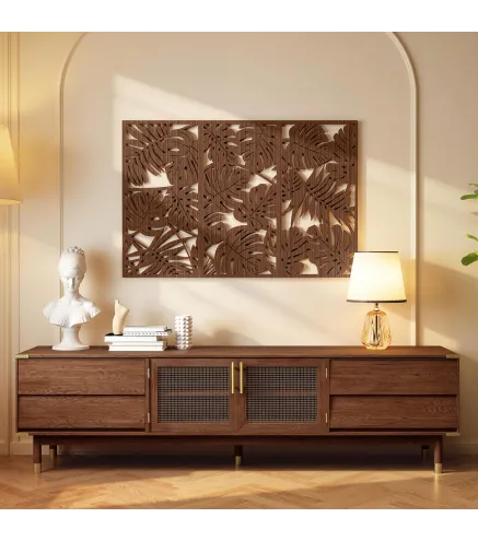 Decoración de Pared de Madera 3D 3 Piezas 40x80 cm Adornos de Pared con Patrón de Hojas Tropicales Nogal