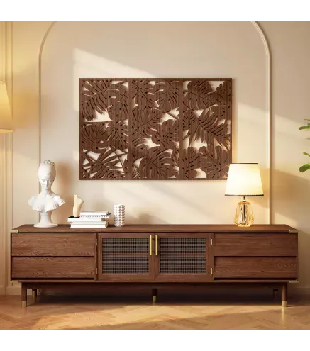 Decoración de Pared de Madera 3D 3 Piezas 40x80 cm Adornos de Pared con Patrón de Hojas Tropicales Nogal