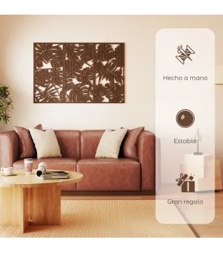 Decoración de Pared de Madera 3D 3 Piezas 40x80 cm Adornos de Pared con Patrón de Hojas Tropicales Nogal