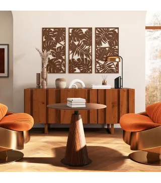 Decoración de Pared de Madera 3D 3 Piezas 40x80 cm Adornos de Pared con Patrón de Hojas Tropicales Nogal