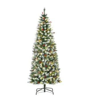 Árbol de Navidad Nevado Artificial 180 cm Árbol de Navidad con 300 Luces LED Blanco Cálido 618 Ramas Ignífugas de Plásti