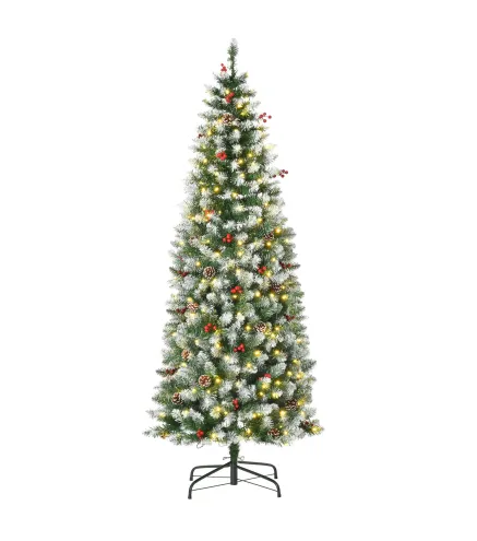 Árbol de Navidad Nevado Artificial 180 cm Árbol de Navidad con 300 Luces LED Blanco Cálido 618 Ramas Ignífugas de Plásti