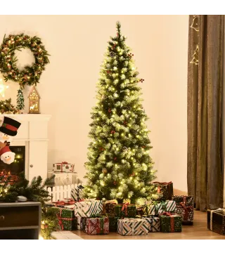 Árbol de Navidad Nevado Artificial 180 cm Árbol de Navidad con 300 Luces LED Blanco Cálido 618 Ramas Ignífugas de Plásti