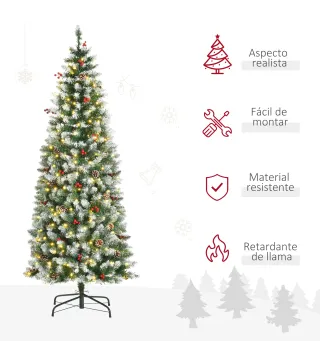 Árbol de Navidad Nevado Artificial 180 cm Árbol de Navidad con 300 Luces LED Blanco Cálido 618 Ramas Ignífugas de Plásti